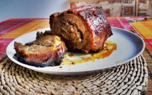 Egyben sült tarja csirkemájjal töltve 